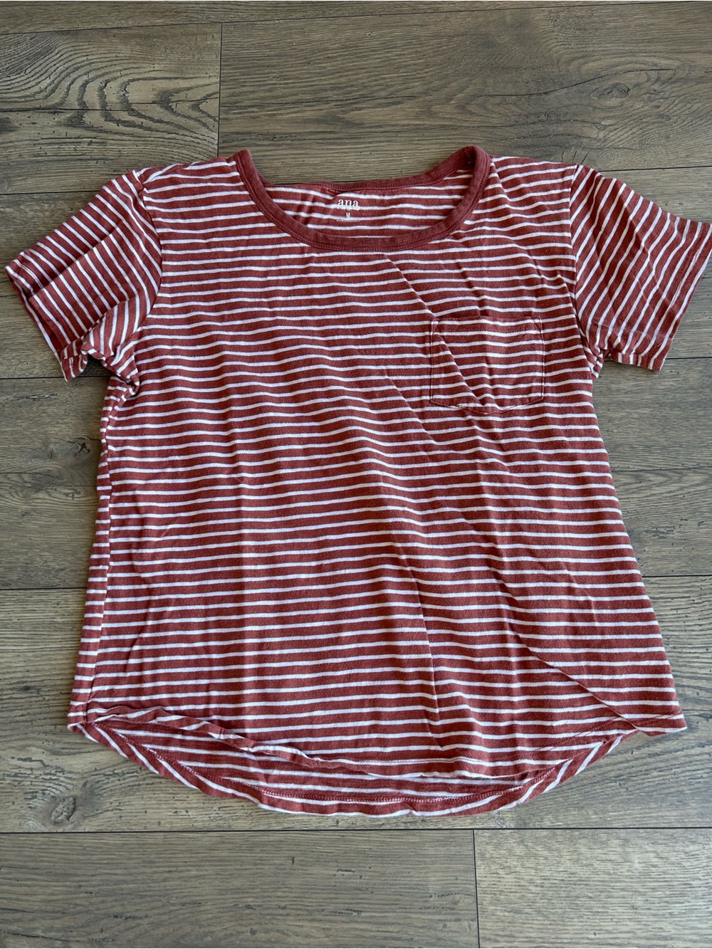 a.n.a Striped Short-Sleeve Tee in Rust and White - Casual Women's Top